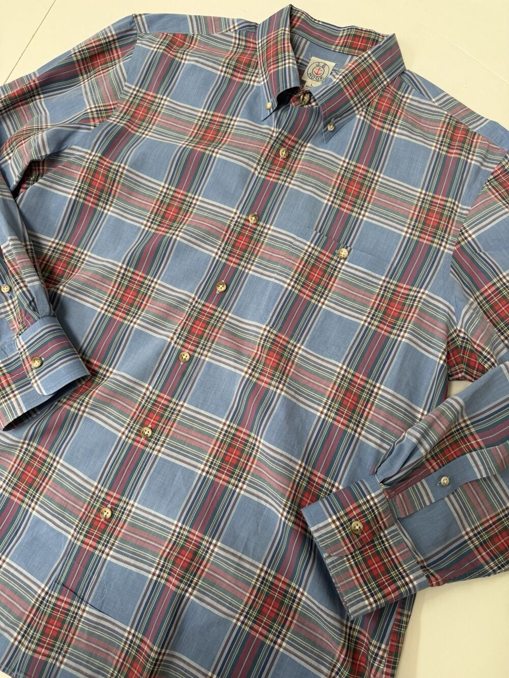 Mens Vintage Size Large 100% Cotton Plaid JG Hook Casual Button Down Shirt